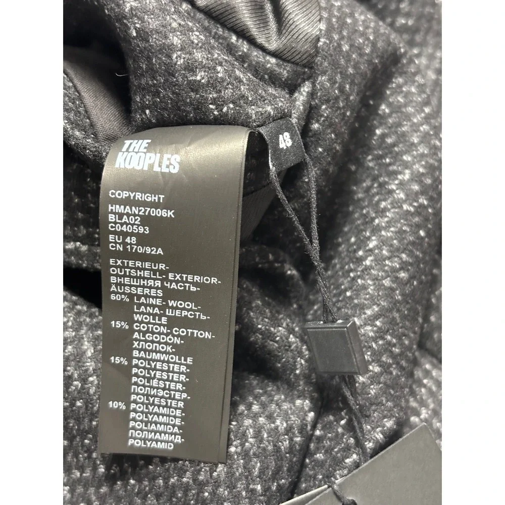 The Kooples Men's Wool Blend Patterned Overcoat Black Size FR 48/US  38 MSRP$745